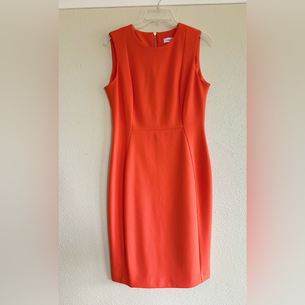 Calvin Klein Orange Sheath Midi Dress for Cocktail